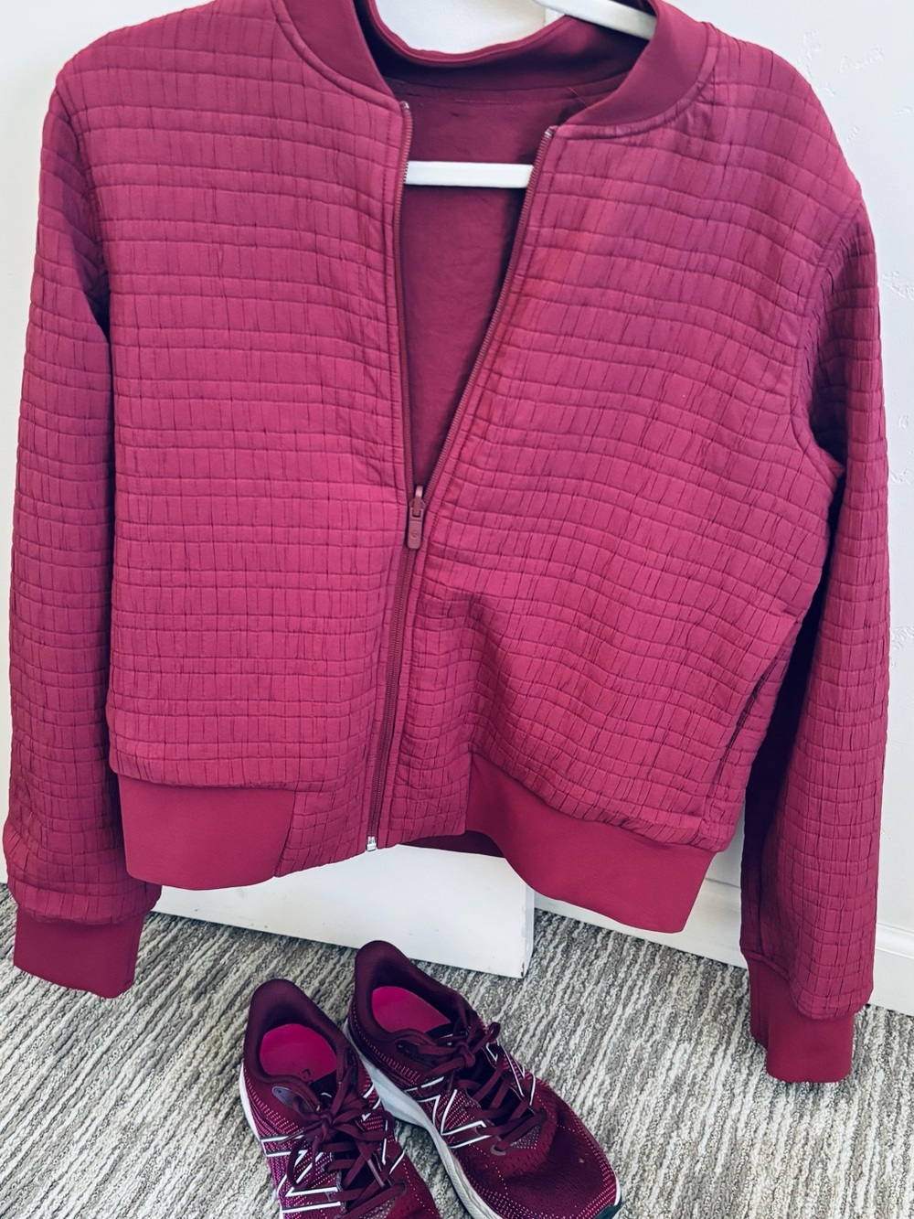 lululemon athletica Quilted Bomber Jacket in Burgundy